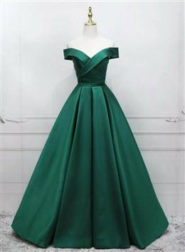 Picture of Green Simple Satin Off Shoulder Long Prom Dresses Party Dresses, Green Evening Dress